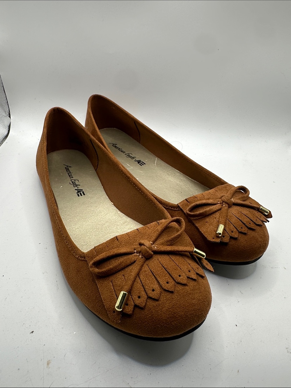 American Eagle Fringe Bow Ballet Flats - Brown size 8